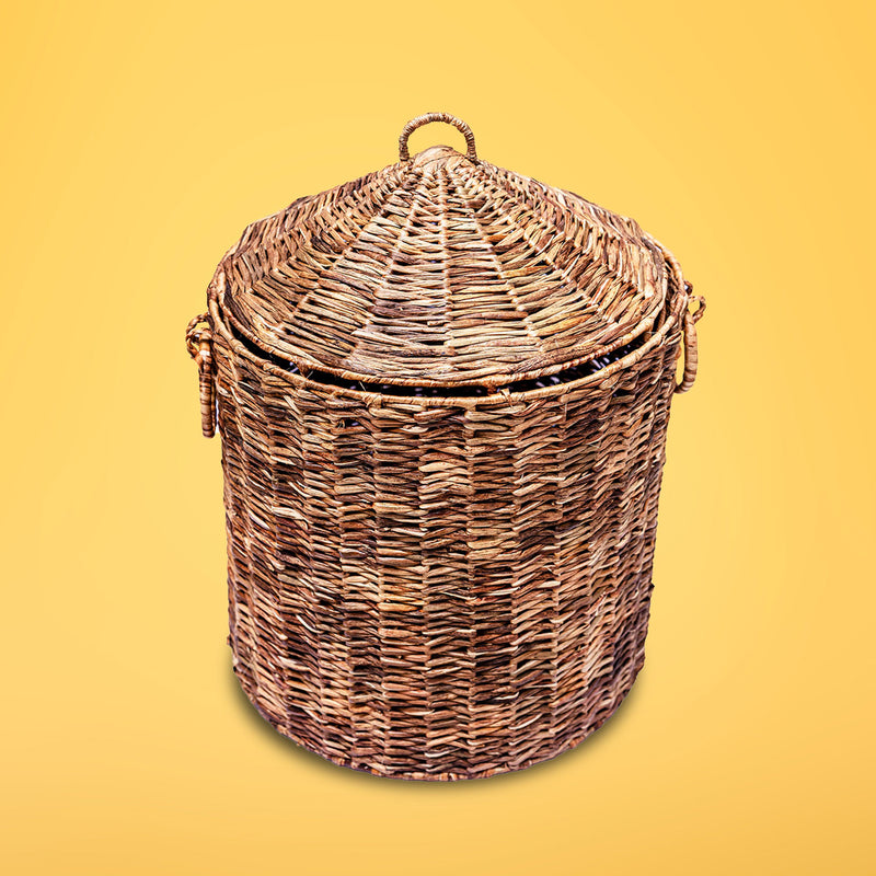 Natural Water Hyacinth Conical Laundry Basket with Lid
