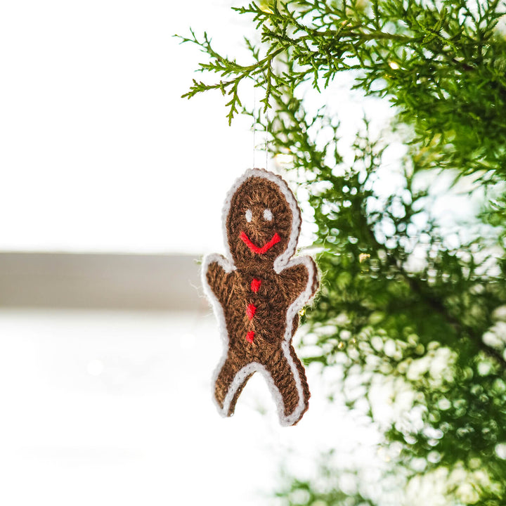 Handmade Gingerbread Man Crochet Woollen Ornament For Christmas Tree Decoration