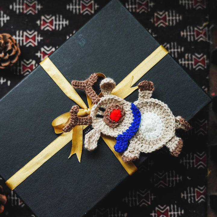 Handmade Rudolph Reindeer Crochet Woollen Ornament For Christmas Tree Decoration