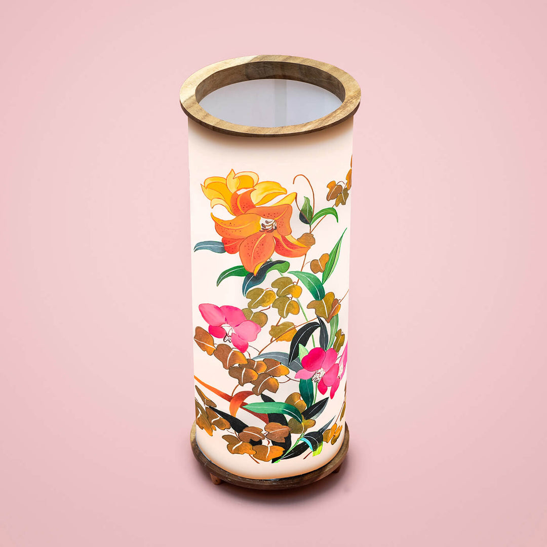 Cylindrical Hand-painted Colourful Floral Tabletop Lamp