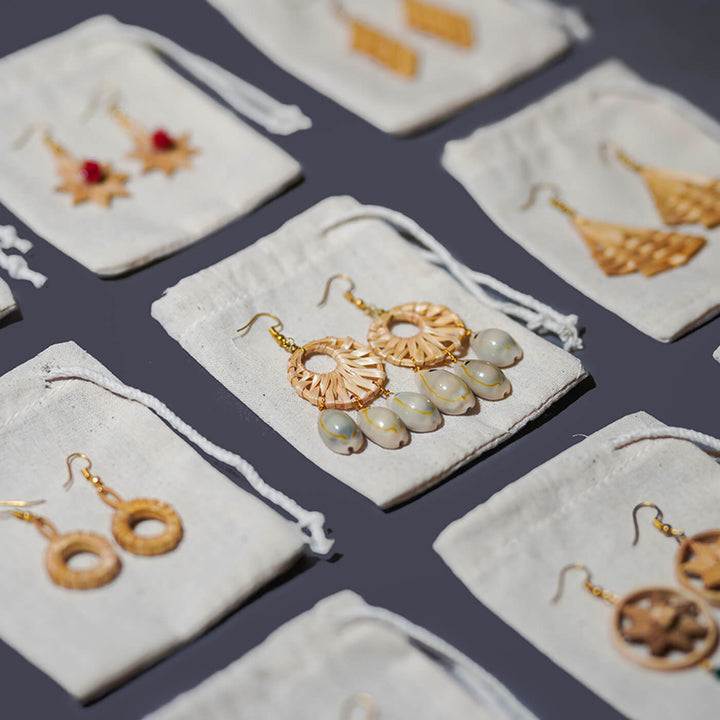 5-Striped Handcrafted Bamboo Earrings