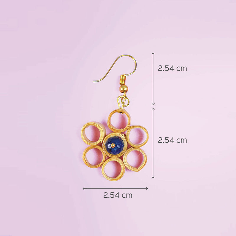 Flower-Shaped Handcrafted Bamboo Earrings with Blue Bead