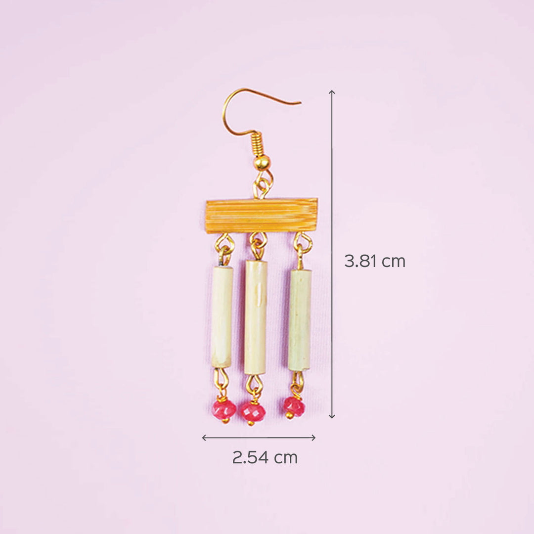 Three Latkan Pink Beaded Bamboo Earrings