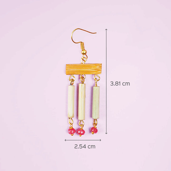 Three Latkan Pink Beaded Bamboo Earrings