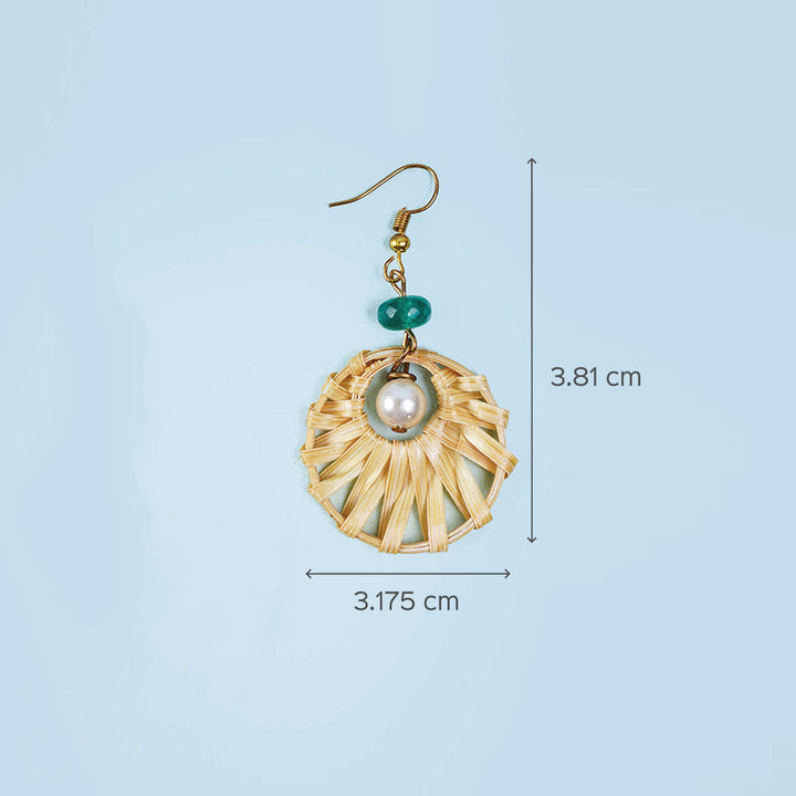 Handcrafted Round Bamboo Earrings with Beads
