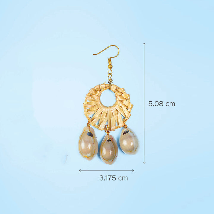 Round Woven Bamboo Earrings with Shells