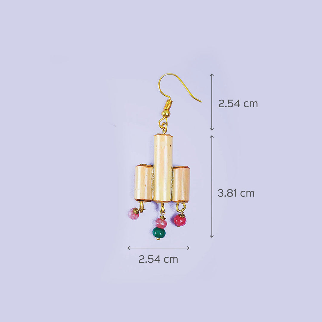 3-Cylindrical Handcrafted Bamboo Earrings