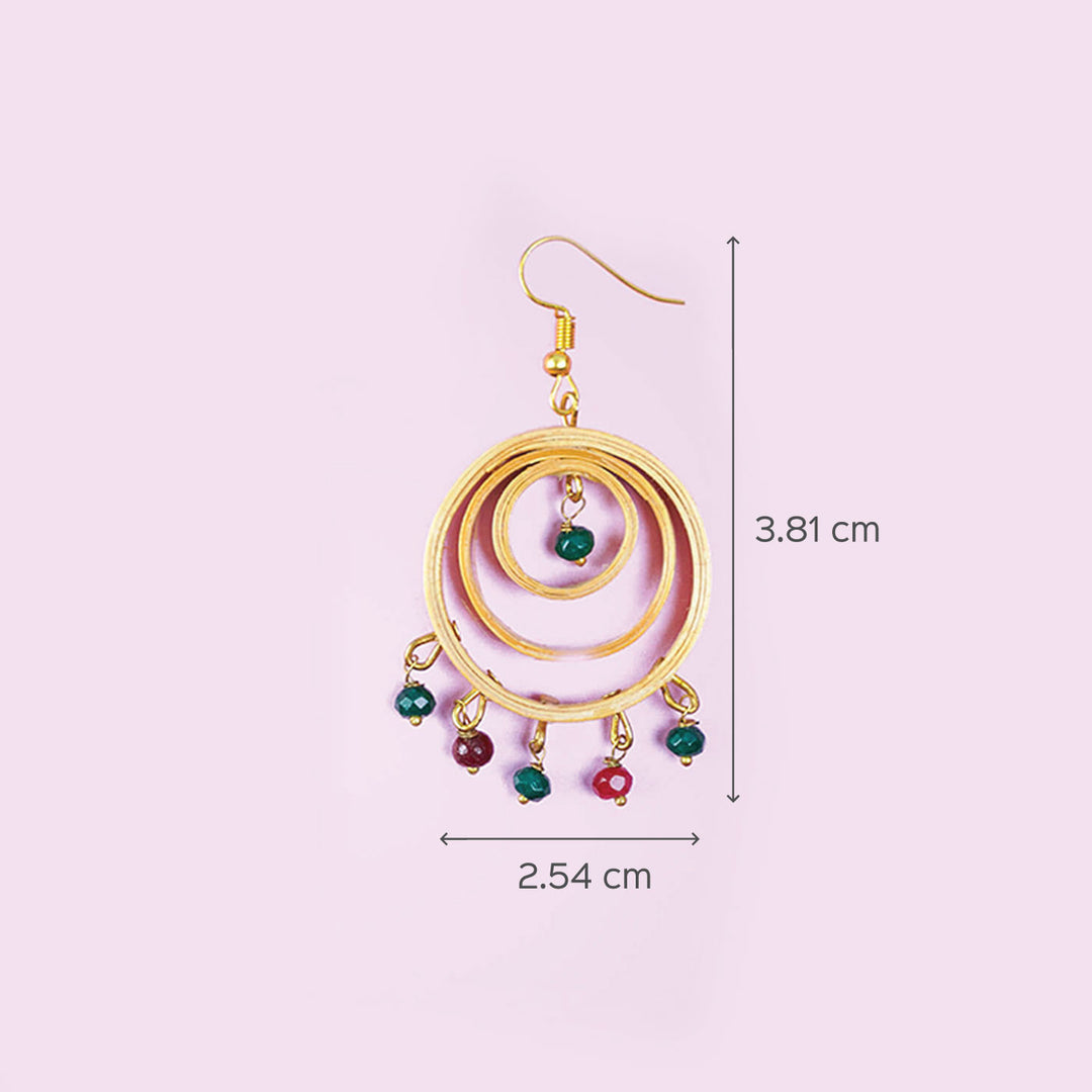 3-Circled Hancrafted Bamboo Earrings with Beads