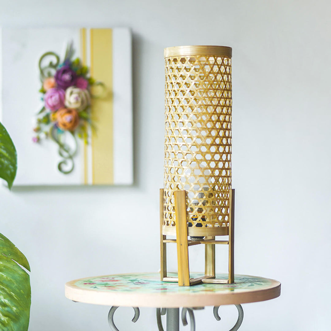 Tall Eco-friendly Bamboo Tabletop Lamp