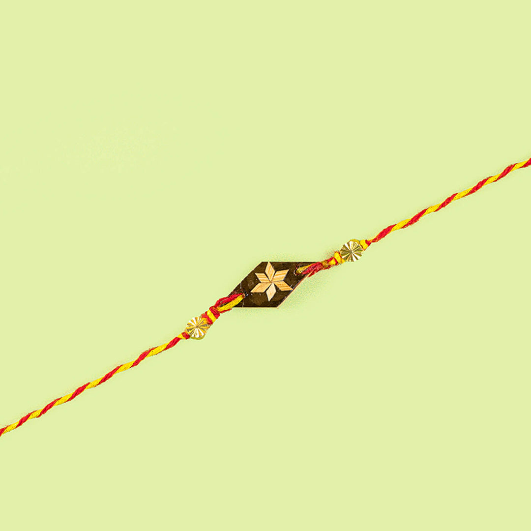 Ecofriendly Bamboo Weaved Quilled Motif Rakhi - Repeat of Wooden motif Rakhi full view
