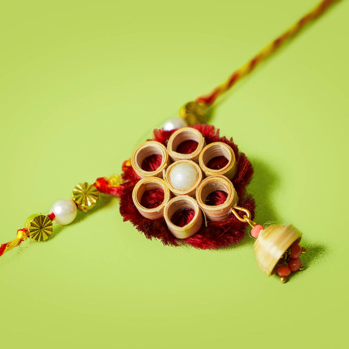 Ecofriendly Bamboo Woven Lumba Rakhi With Roli Chawal
