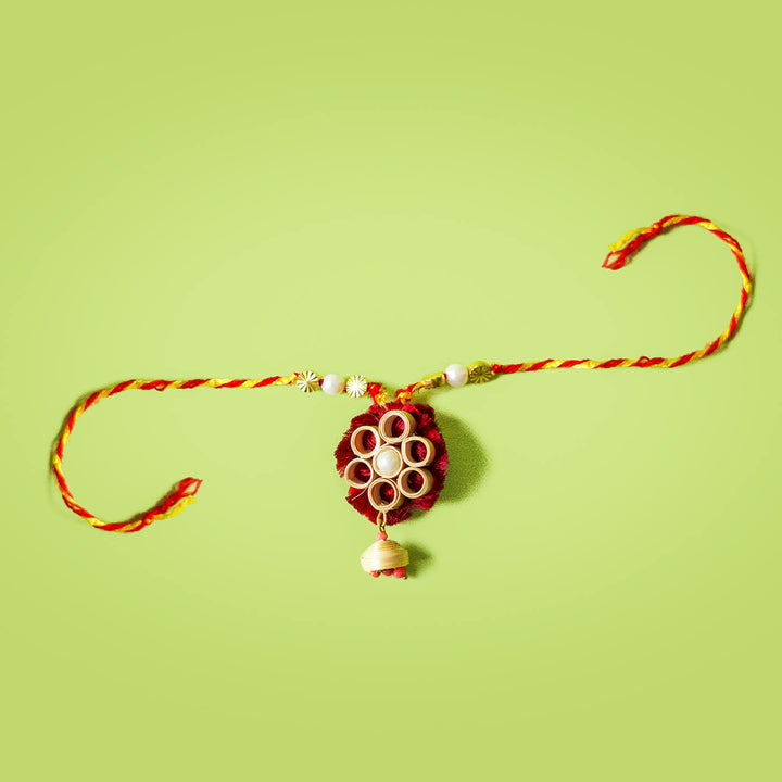 Ecofriendly Bamboo Woven Lumba Rakhi With Roli Chawal