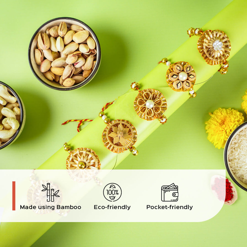 Ecofriendly Bamboo Rakhi With Pearl Beads Gota - Rakhis laid out with benefits