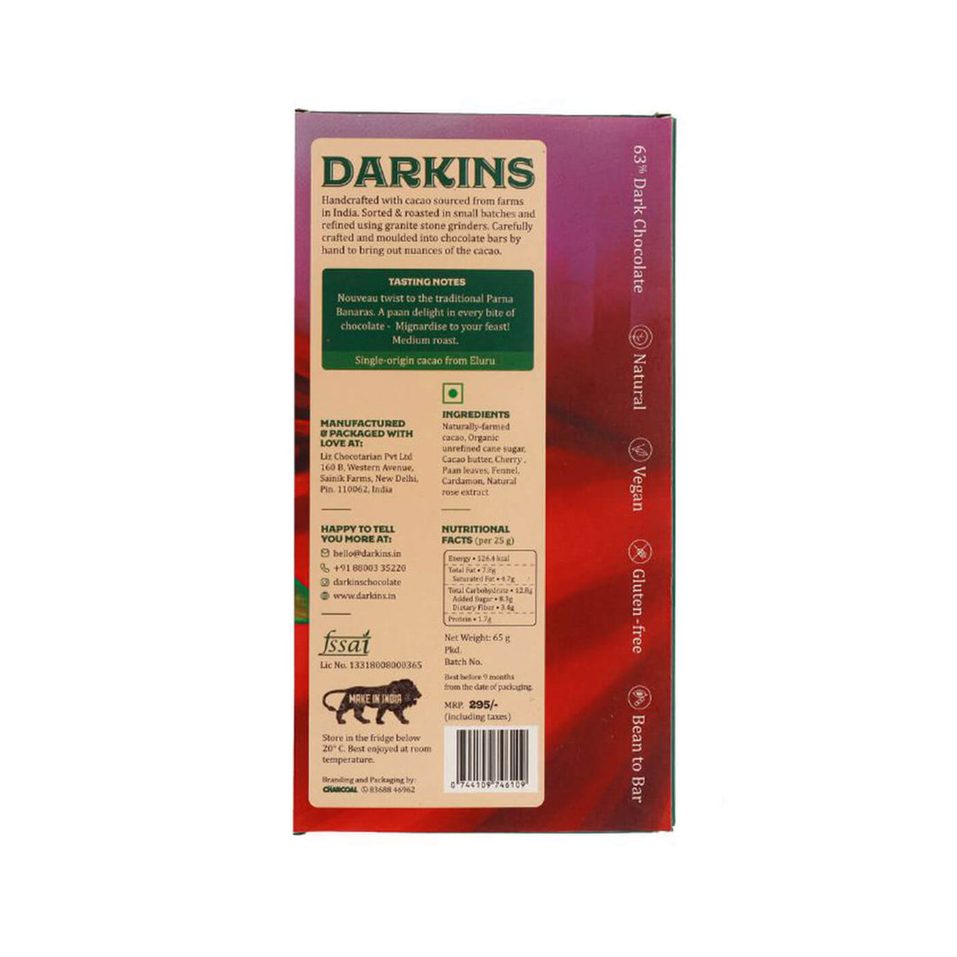 63% Dark | Vegan & Gluten Free Chocolate with Paan