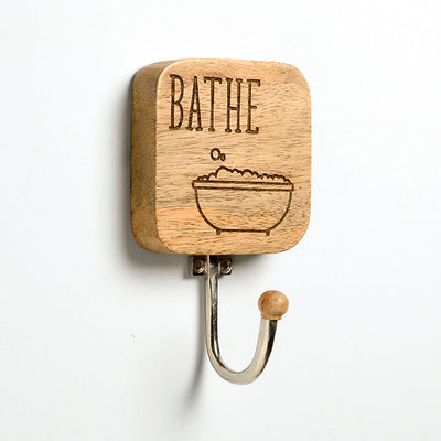 Etched Wood "Bathe" Hook