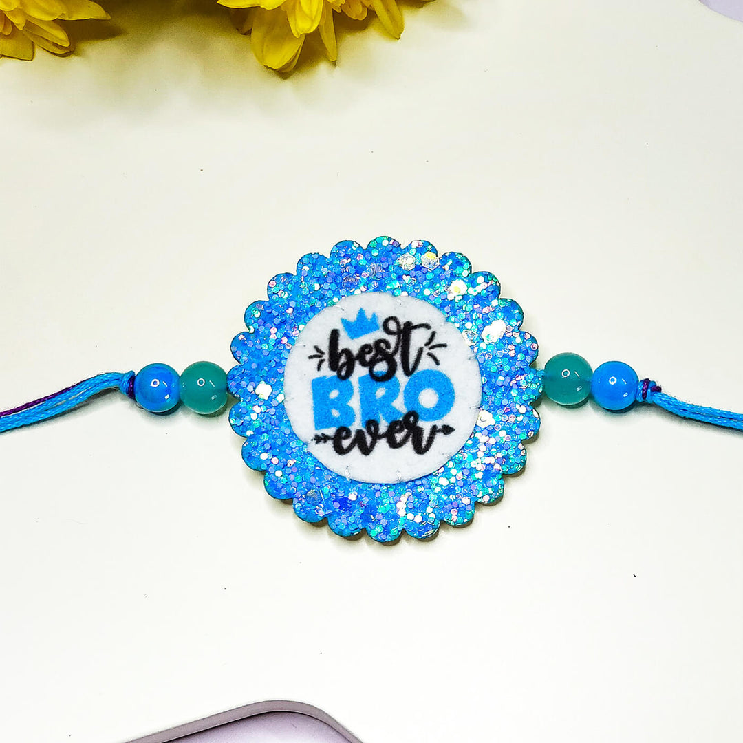 Sparkly Best Bro Ever Rakhi - Close-up of Brooch Detail