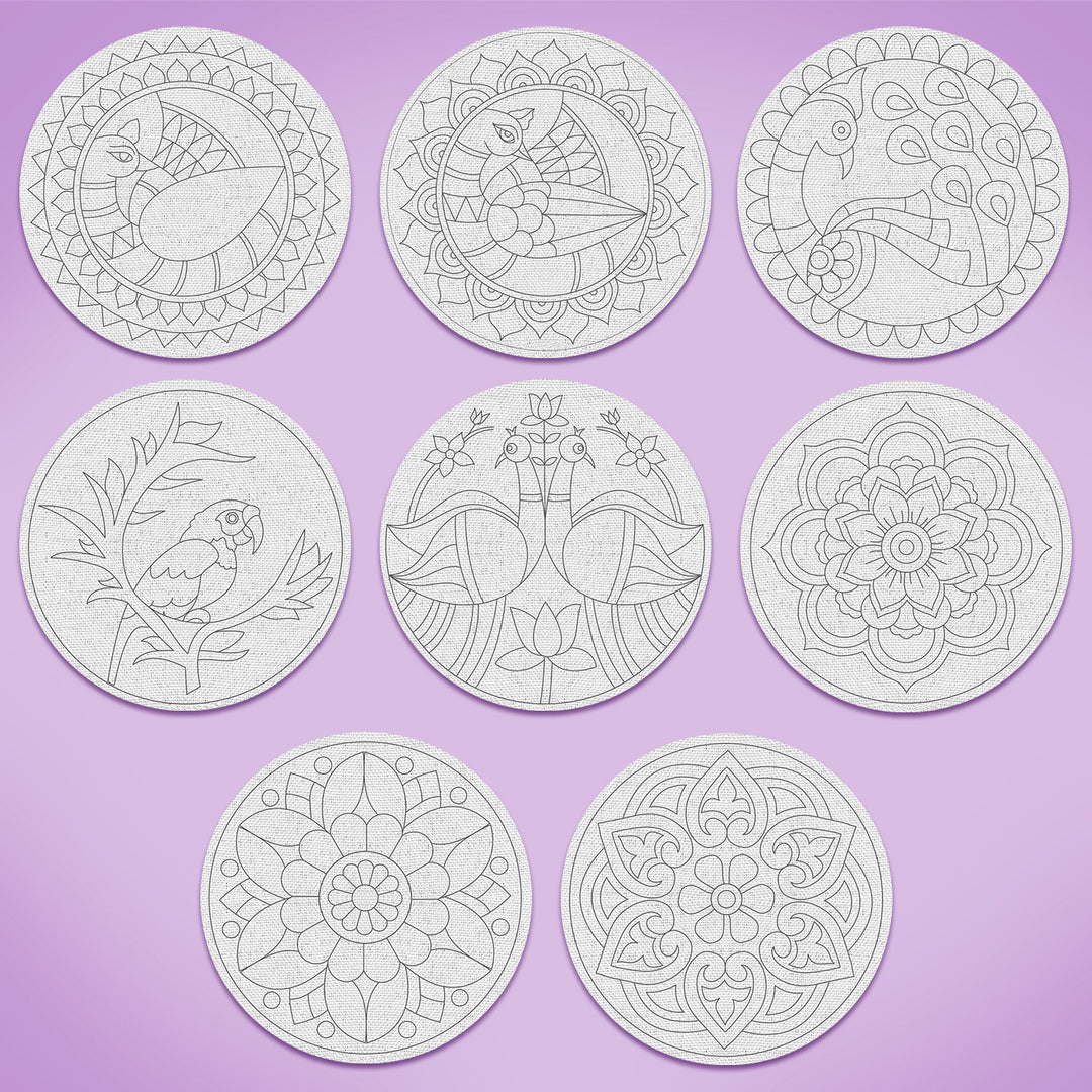 Trial Pack - Birds and Flowers Premarked Canvas Bases - Set of 8