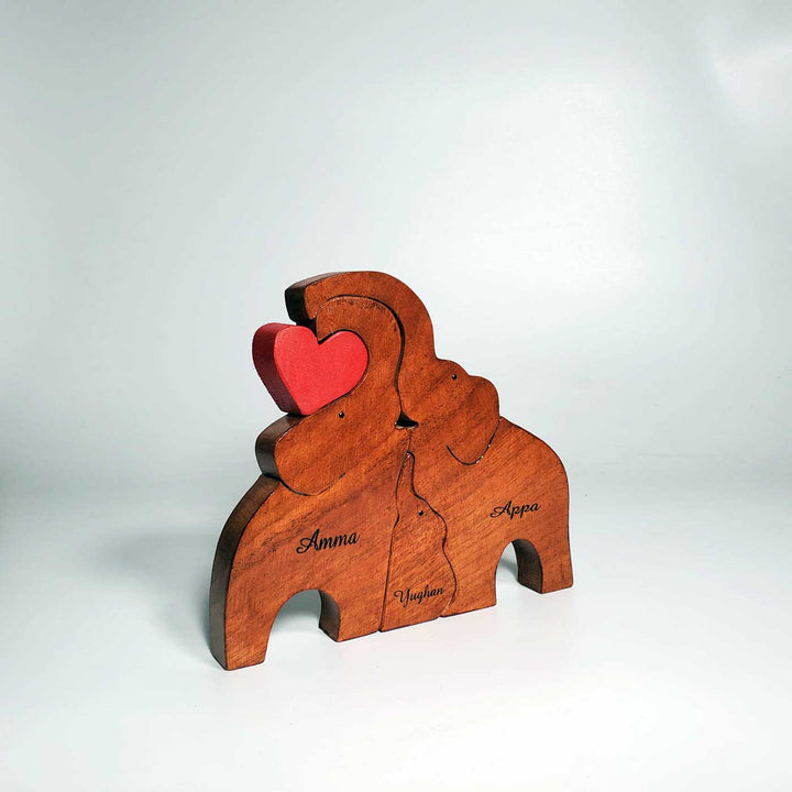 Personalized Elephant Family Neem Wood Figurine Keepsake