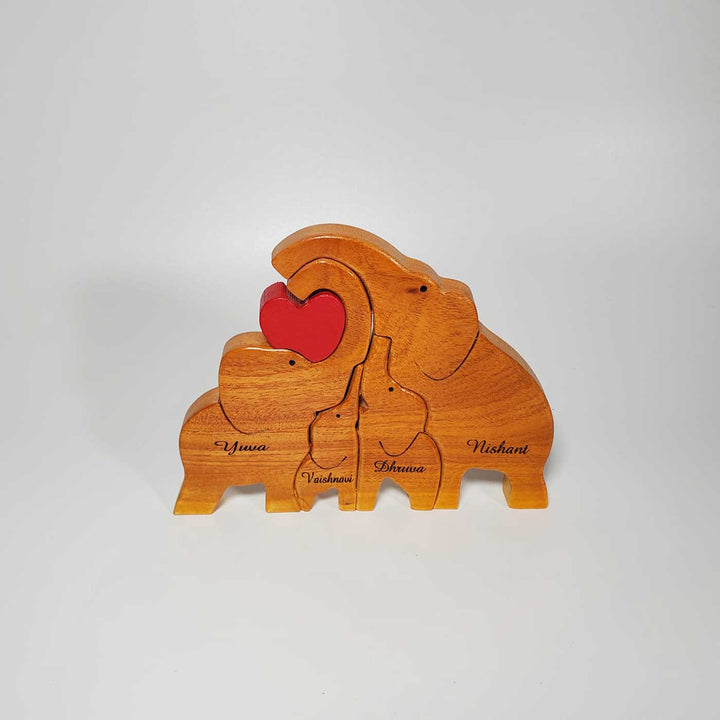 Personalized Elephant Family Neem Wood Figurine Keepsake