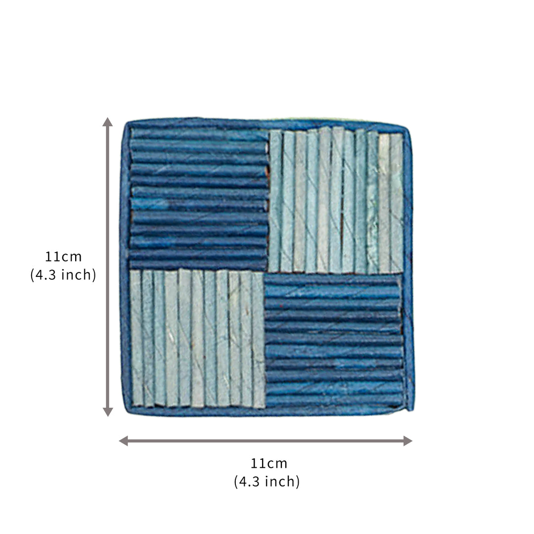 Handmade Upcycled Square Coasters Blue - Set of 4