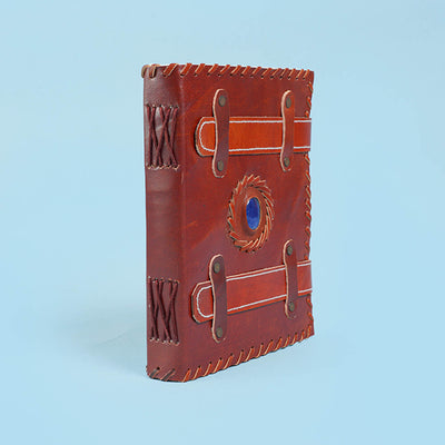 Vintage Leather Gemstone Strap Journal with Handmade Paper