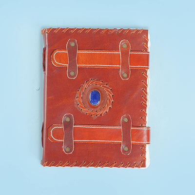 Vintage Leather Gemstone Strap Journal with Handmade Paper