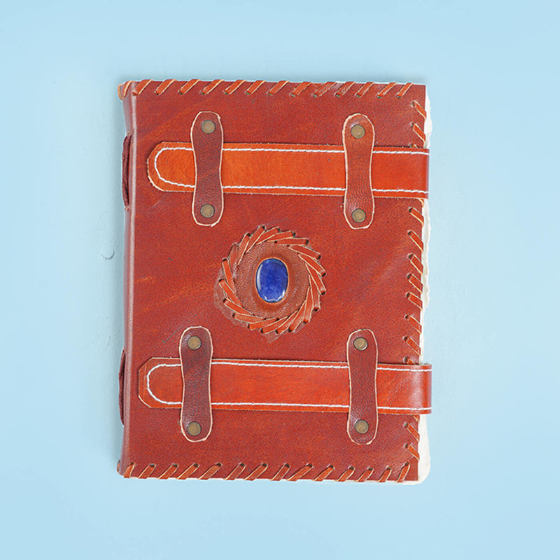 Vintage Leather Gemstone Strap Journal with Handmade Paper