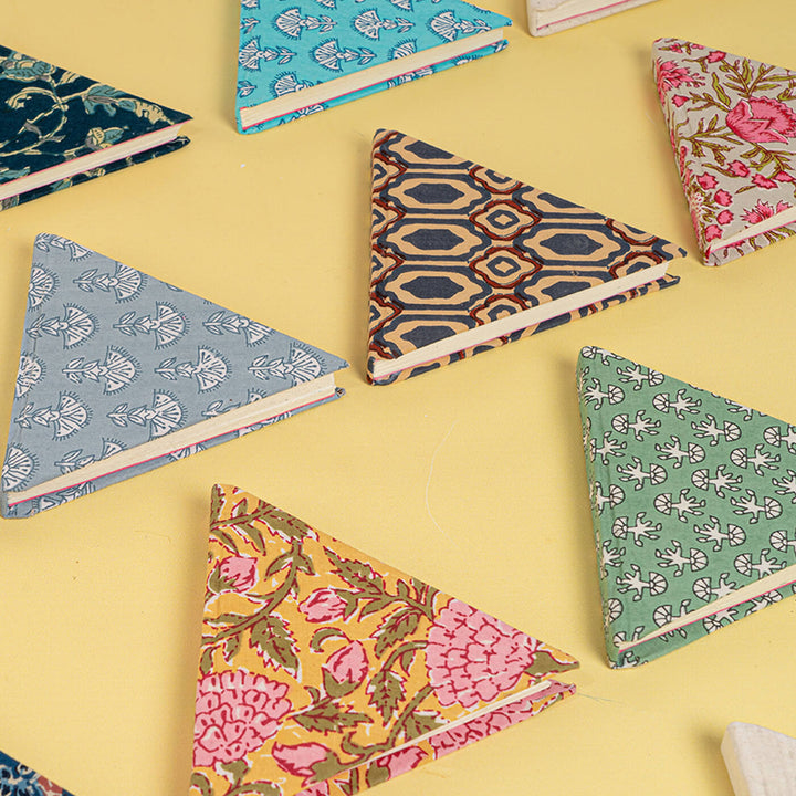 Triangle Diary with Handblock Pastel Prints - Set of 2