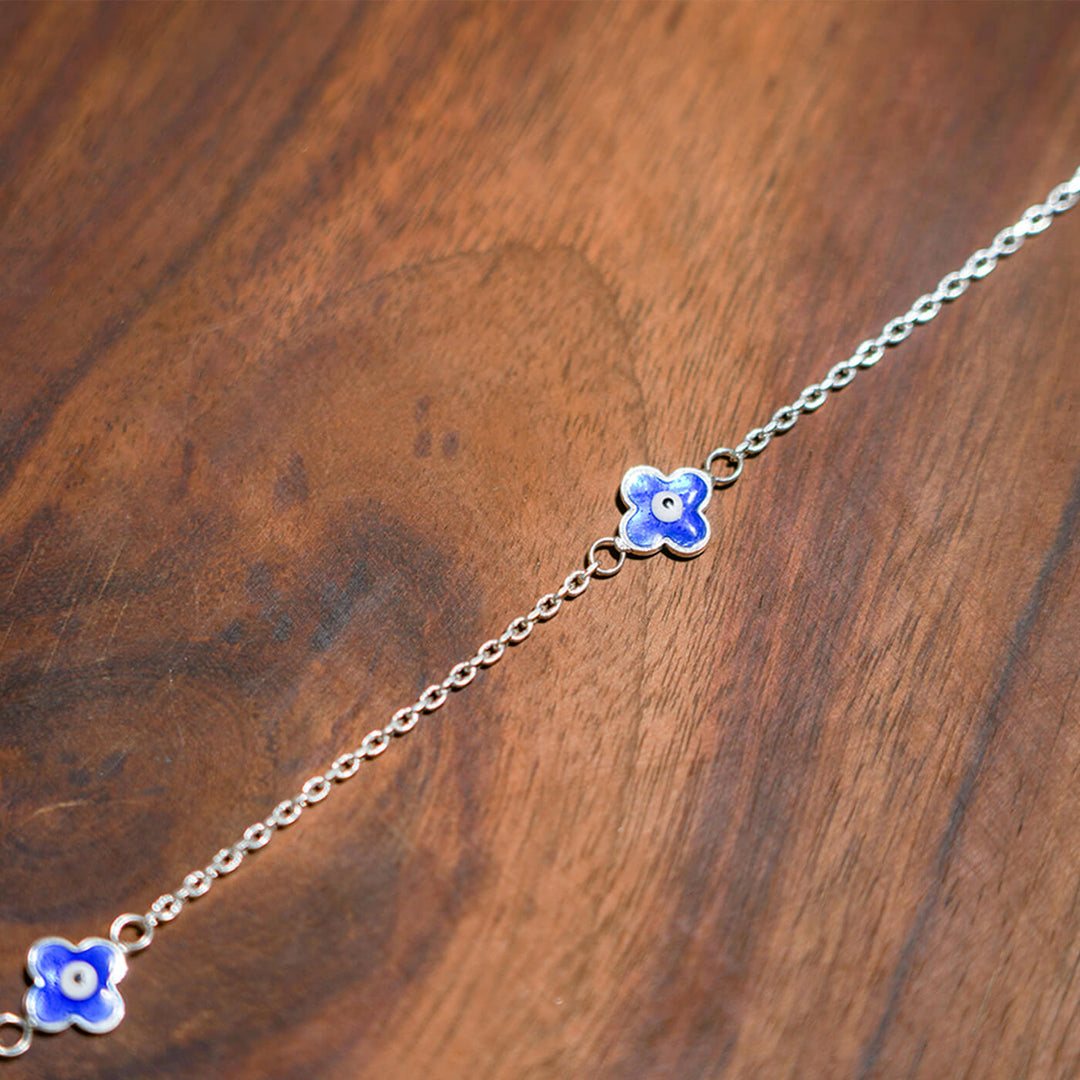 92.5 Silver Evil Eye Anklet for Adults