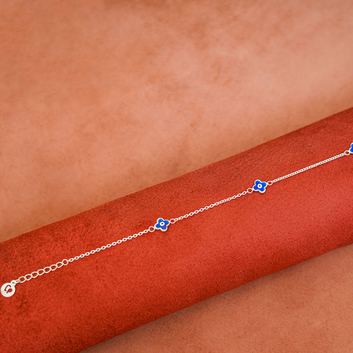 92.5 Silver Evil Eye Anklet for Adults
