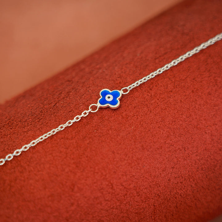 92.5 Silver Evil Eye Anklet for Adults