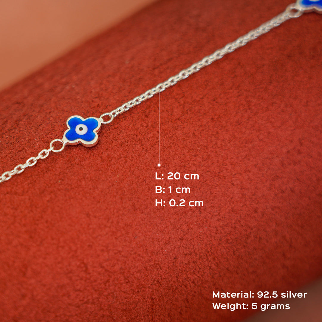 92.5 Silver Evil Eye Anklet for Adults