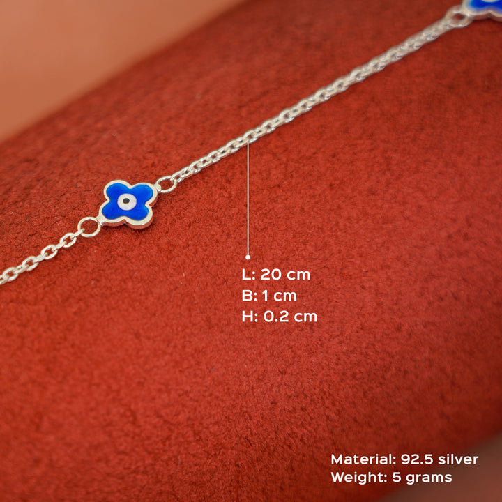92.5 Silver Evil Eye Anklet for Adults