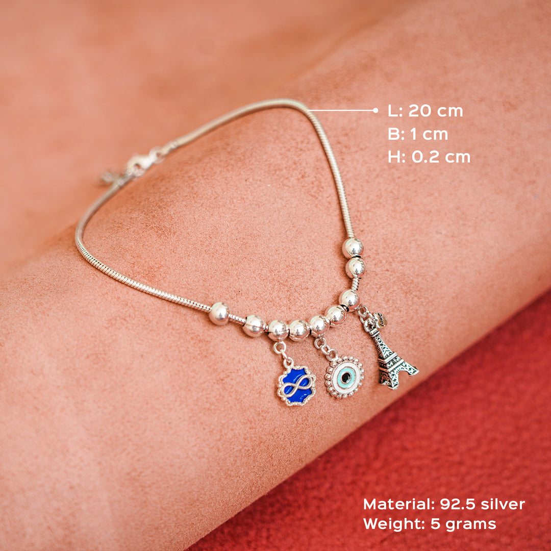 92.5 Silver Charm Tri-Anklets for Adults