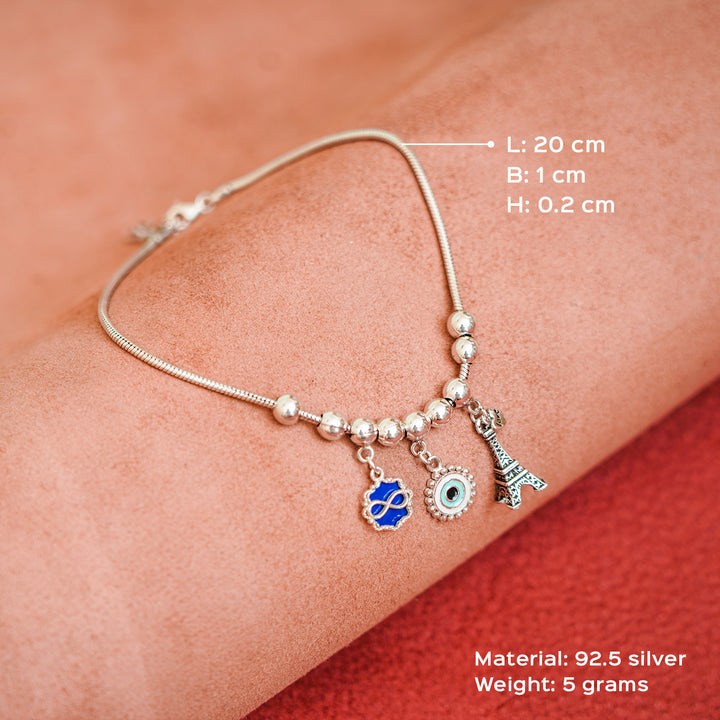 92.5 Silver Charm Tri-Anklets for Adults