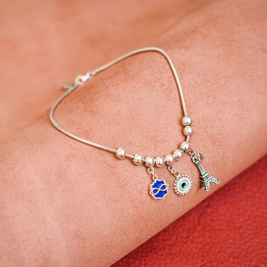 92.5 Silver Charm Tri-Anklets for Adults