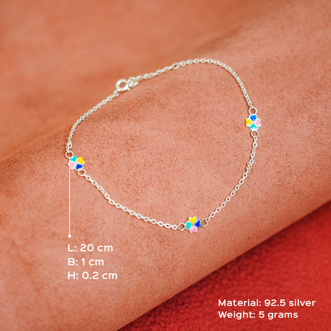 92.5 Silver Coloured Flower Anklet for Adults