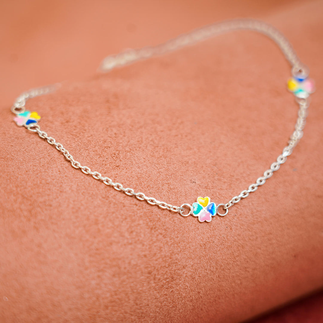 92.5 Silver Coloured Flower Anklet for Adults