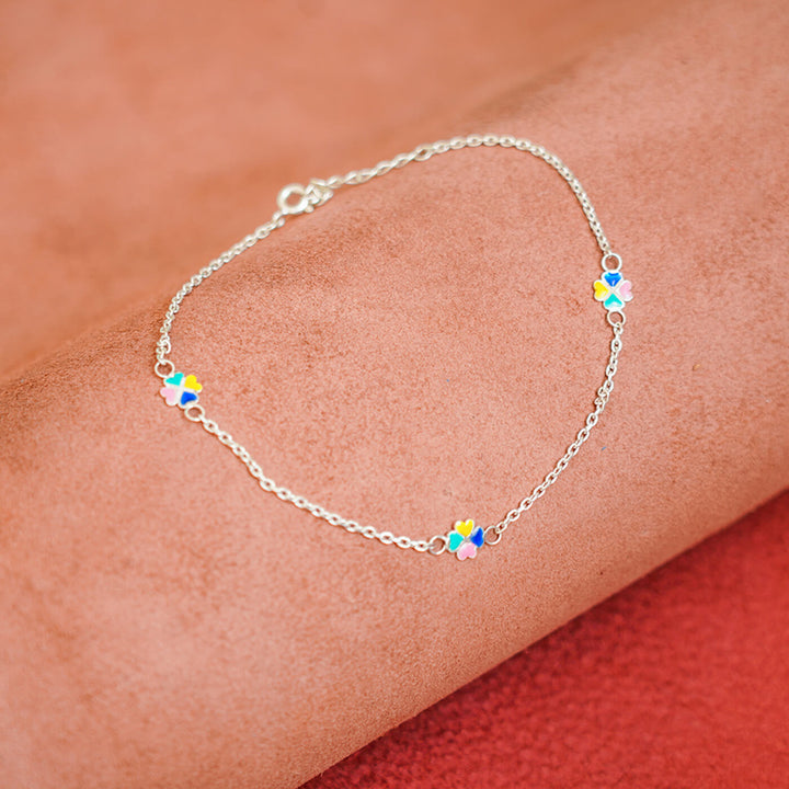 92.5 Silver Coloured Flower Anklet for Adults