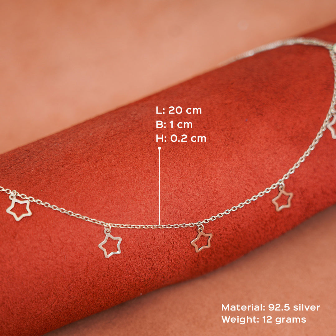 92.5 Silver Charm Star Anklets for Adults