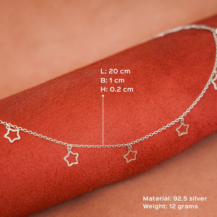92.5 Silver Charm Star Anklets for Adults