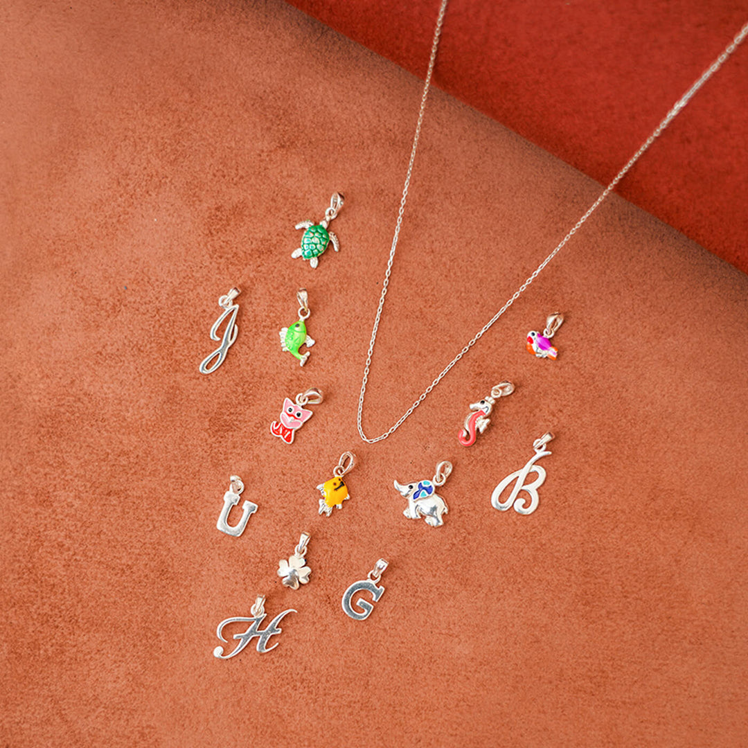 92.5 Silver Customizable Necklace for Kids with 2 Pendants
