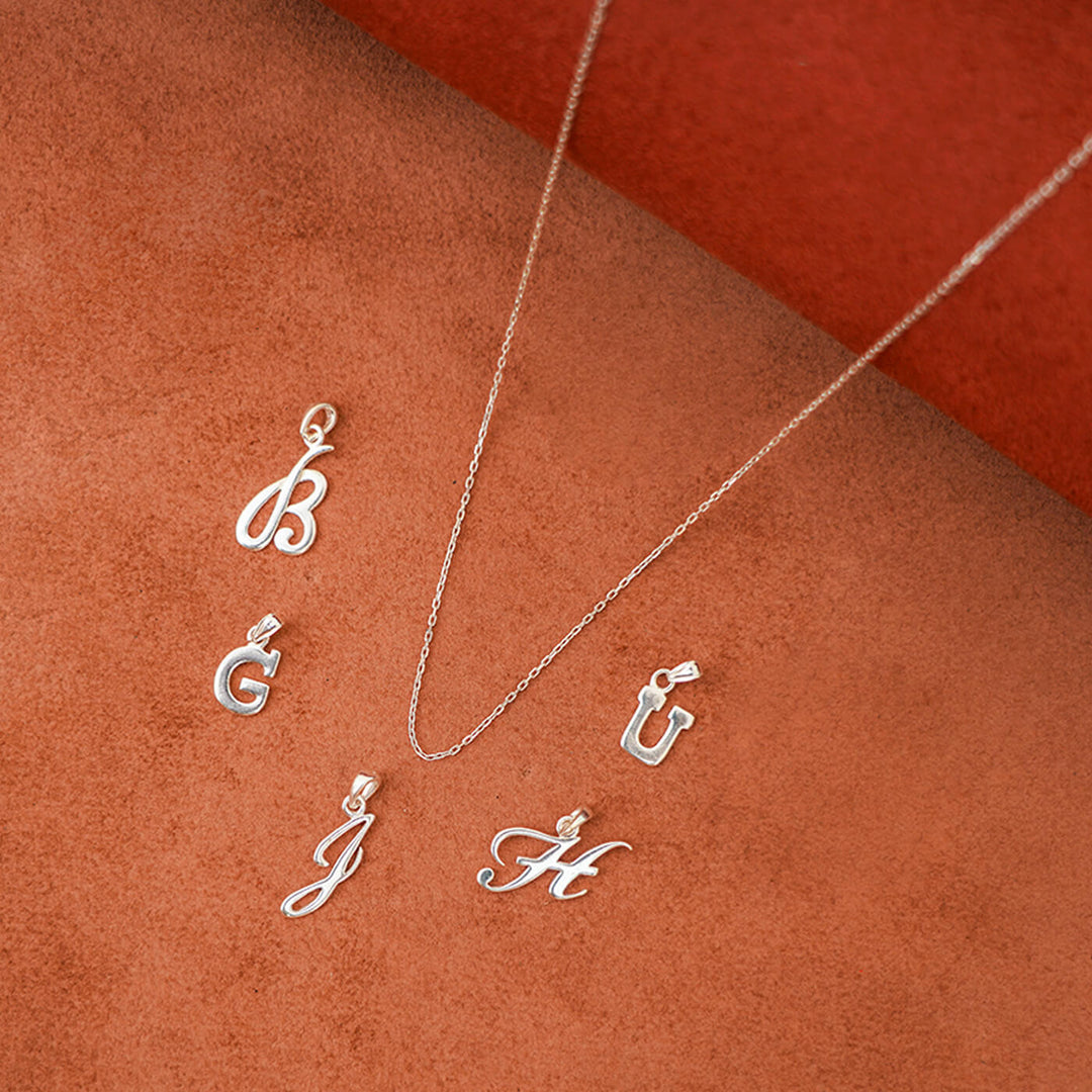 92.5 Silver Alphabet Heart Pendant Chain for Kids/ Teenagers/ Adults