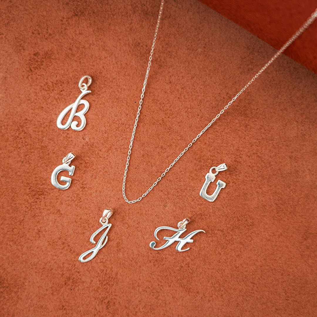 92.5 Silver Alphabet Heart Pendant Chain for Kids/ Teenagers/ Adults