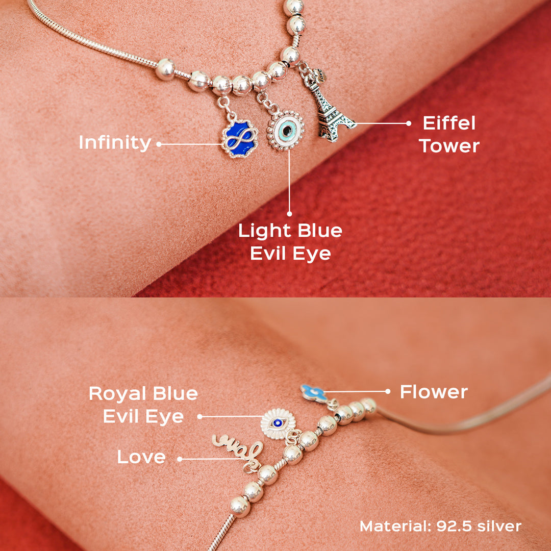 92.5 Silver Charm Tri-Anklets for Adults