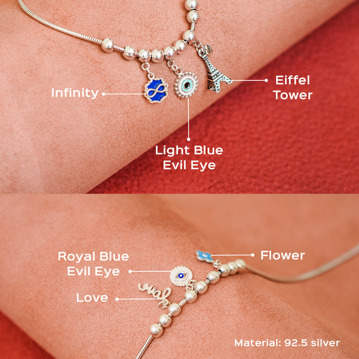 92.5 Silver Charm Tri-Anklets for Adults