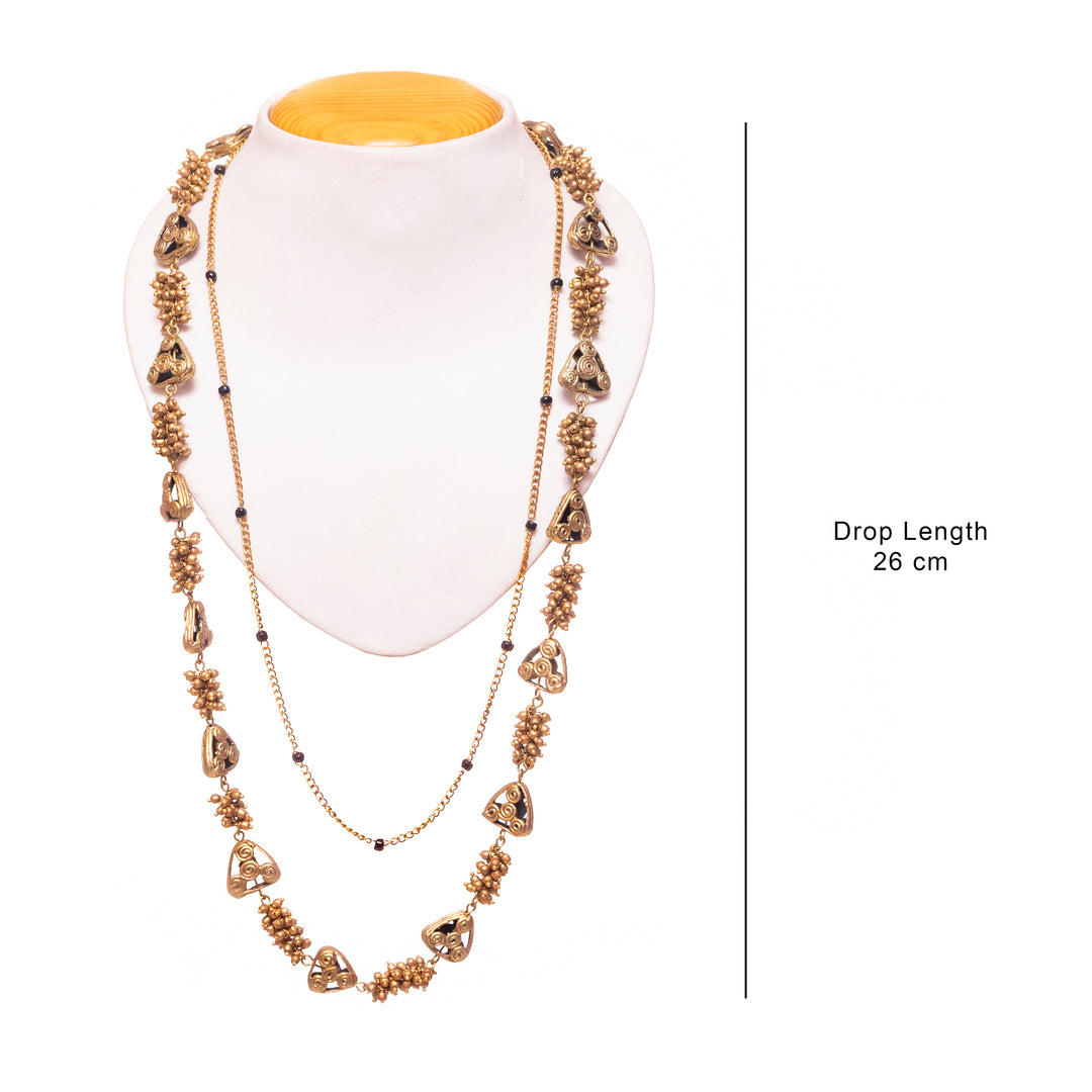 Contemporary Handmade Dokra Golden Brass Bead Layer Necklace