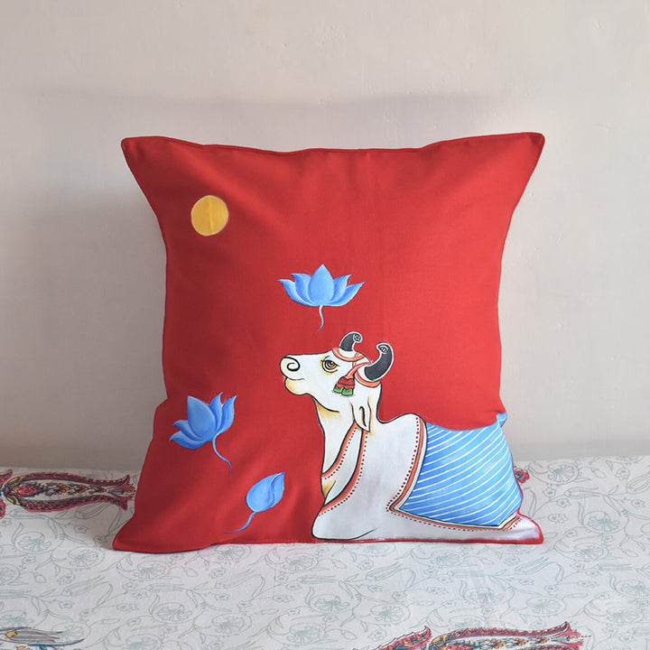Handpainted Pichwai Art Cotton Cushion Cover - Set of 2