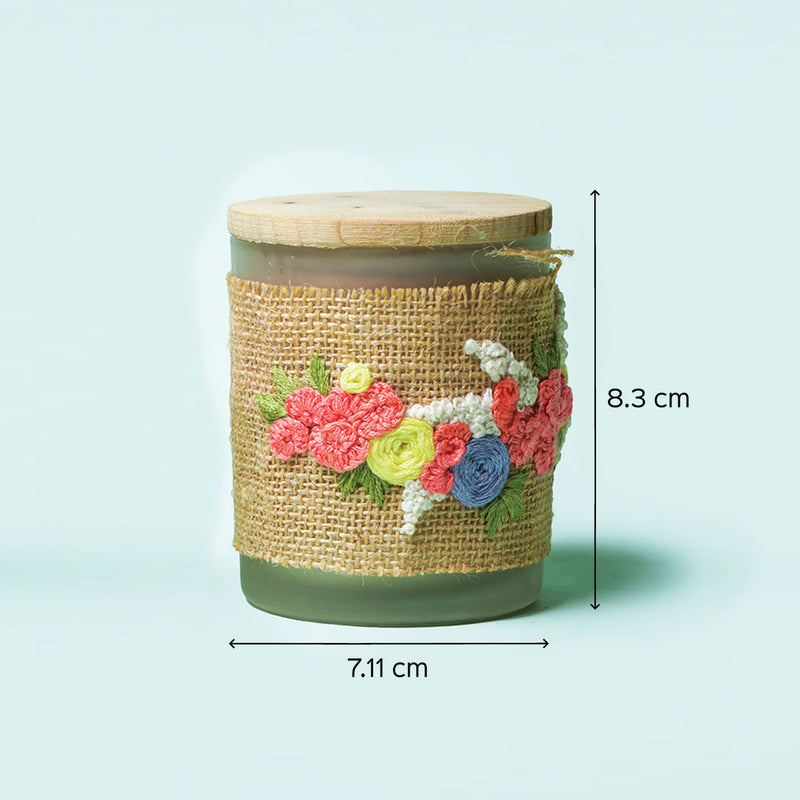 Embroidery Soy Wax Candle Jar with Yellow Flowers
