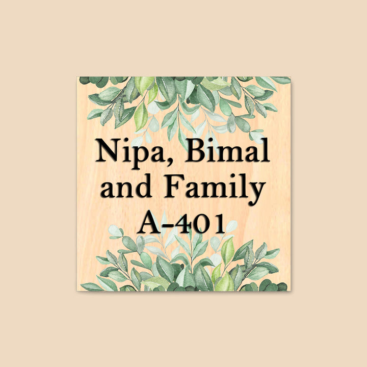 Personalised Wooden Botanical Square Nameplate